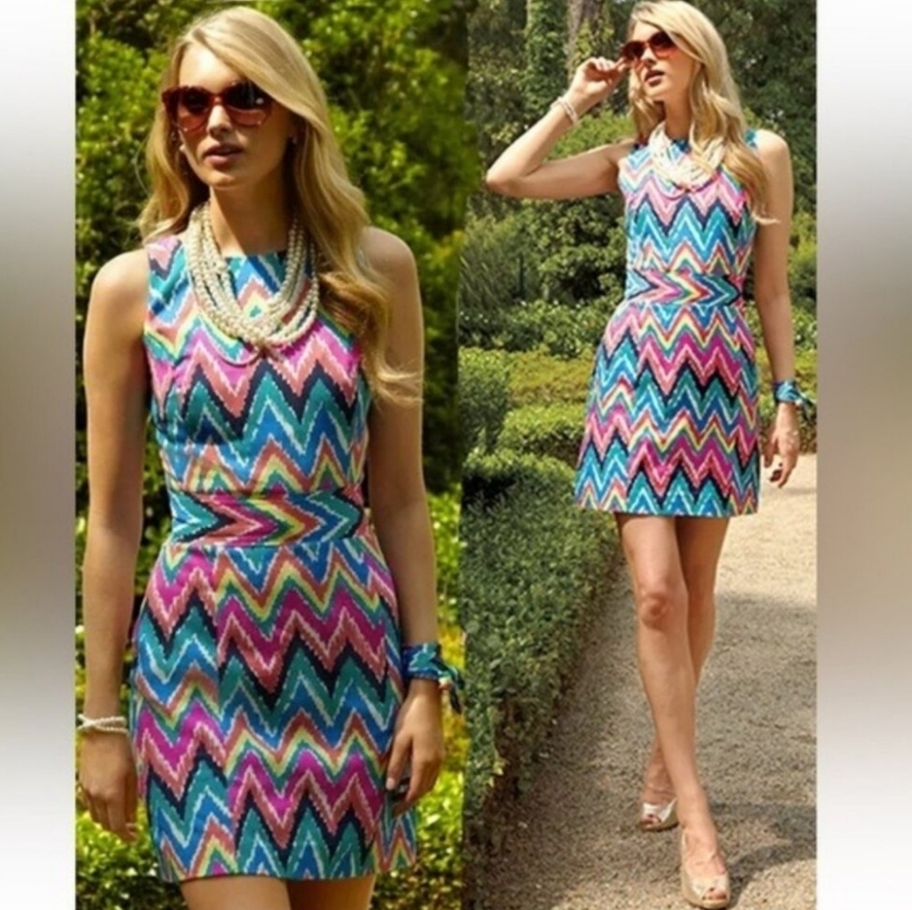 Lilly Pulitzer Kirkland Hearts A Flutter Shift Mini Dresss Zig Zag Chevron Beach